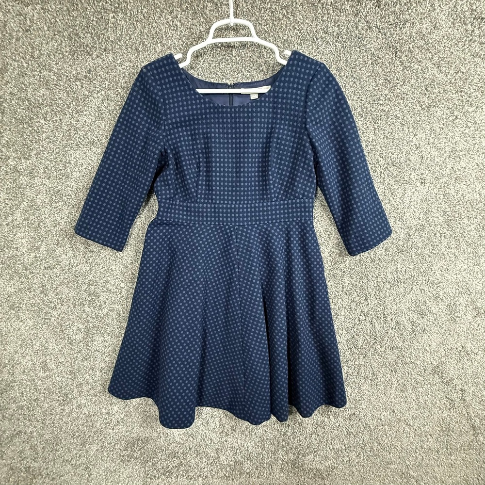 Boden Navy Blue Polka Dot Wool Blend Fit Flare Dress 3/4 Sleeve US 8P